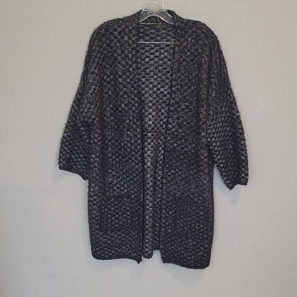 BCBG MaxAzria 3/4 Sleeve Open Front Cardigan Sweater Black White M - Picture 1 of 6